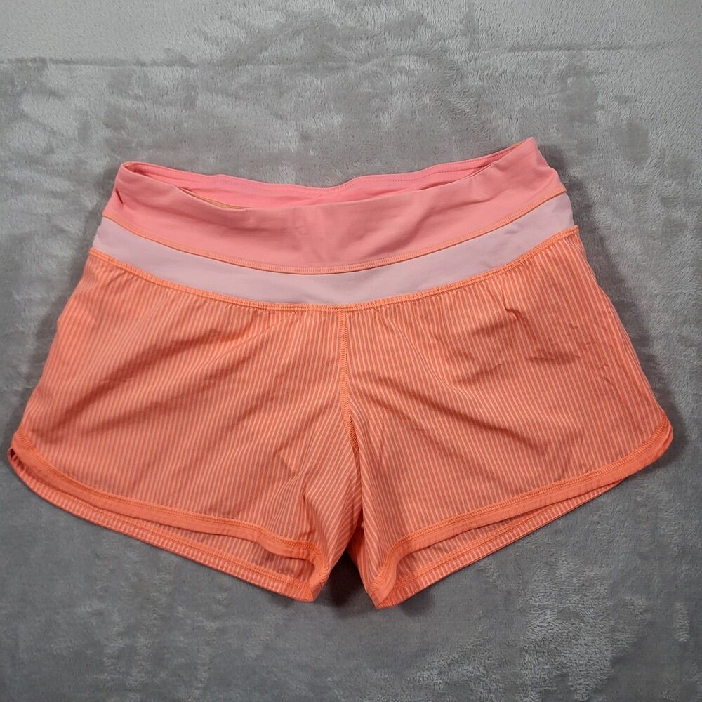 Lululemon Groovy Run Shorts Size 4 Orange Striped Low Rise Lined Gym Running